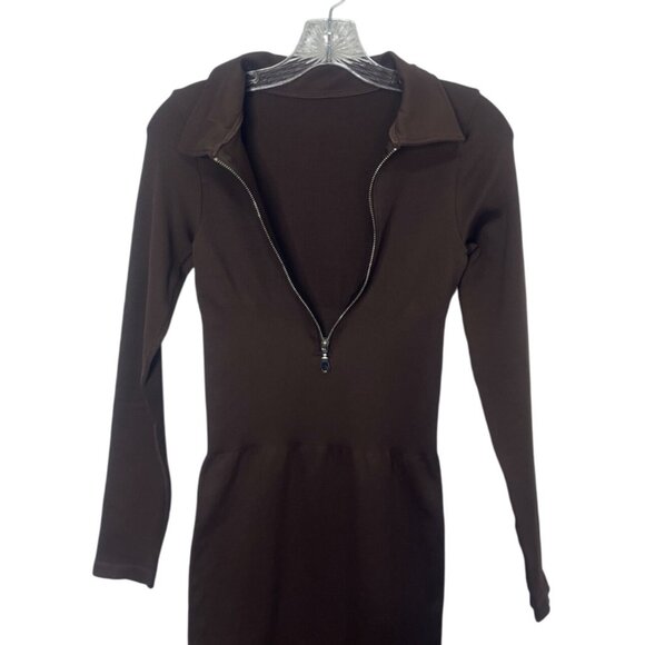 OQQ Long Sleeve Collared Dress Bodycom Womens Medium Brown New WOT - Picture 5 of 7